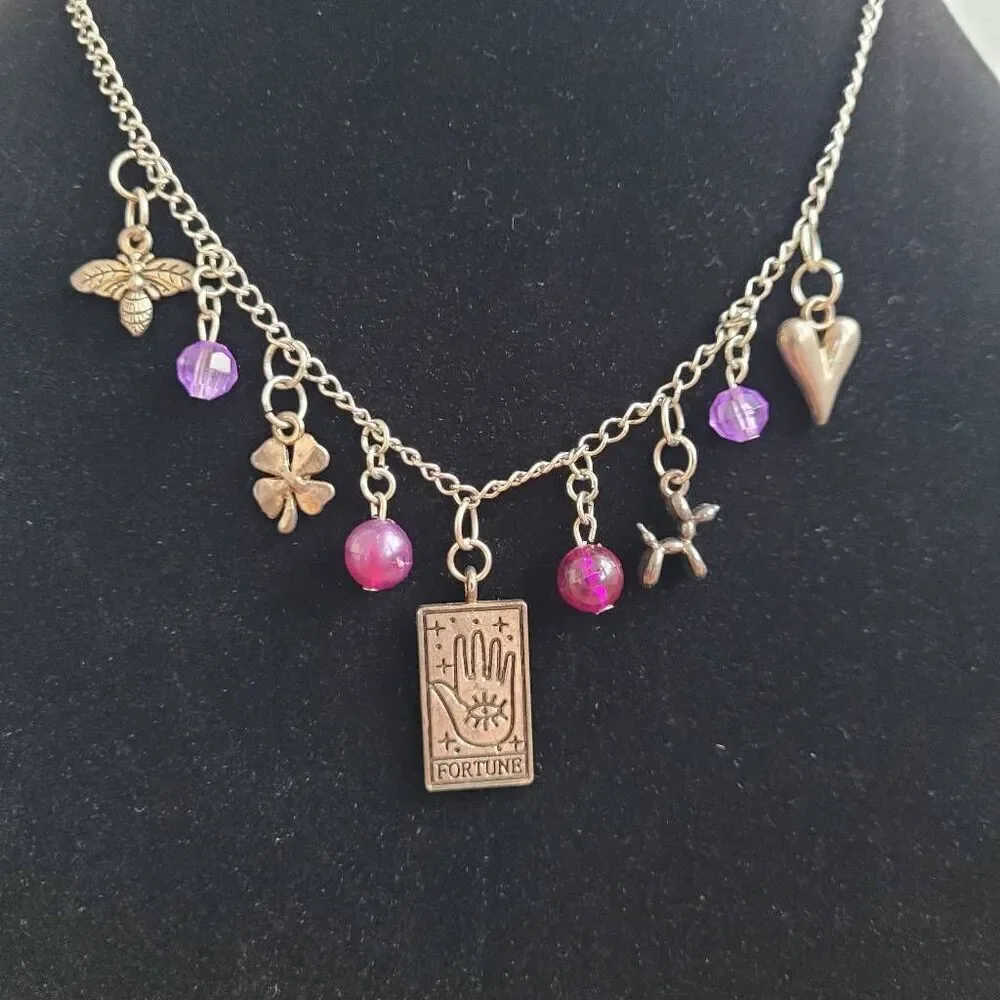 Handmade silver fortune tarot charm‎ necklace witchy boho spiritua whimsigoth